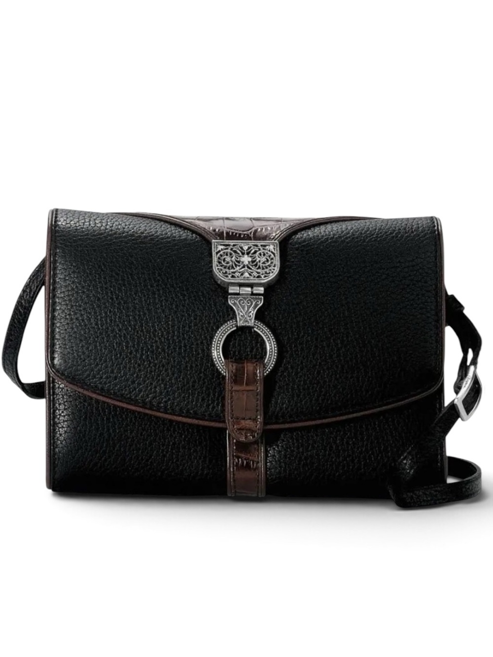 Brighton Nepal Pebbled Leather Croco-Embossed Crossbody Organizer